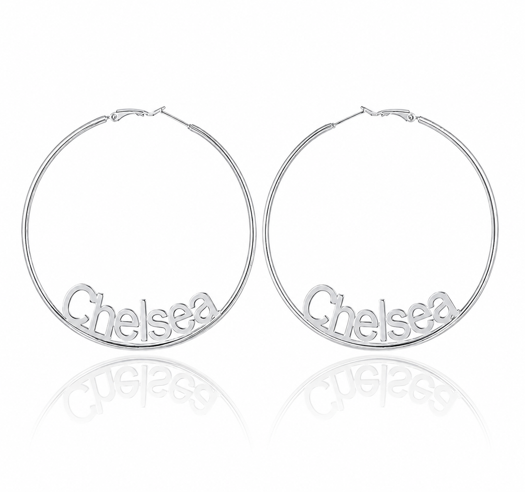 Custom Name Hoop Earrings - Silver