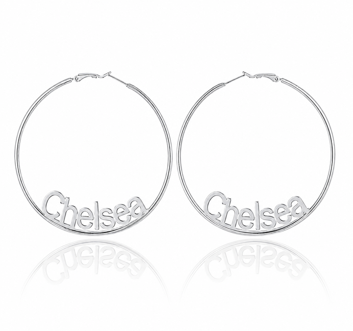 Custom Name Hoop Earrings - Silver