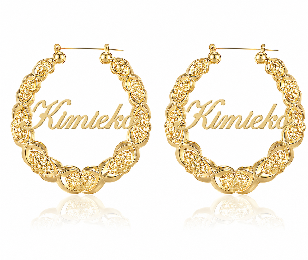 Custom filigree name hoop earrings in gold
