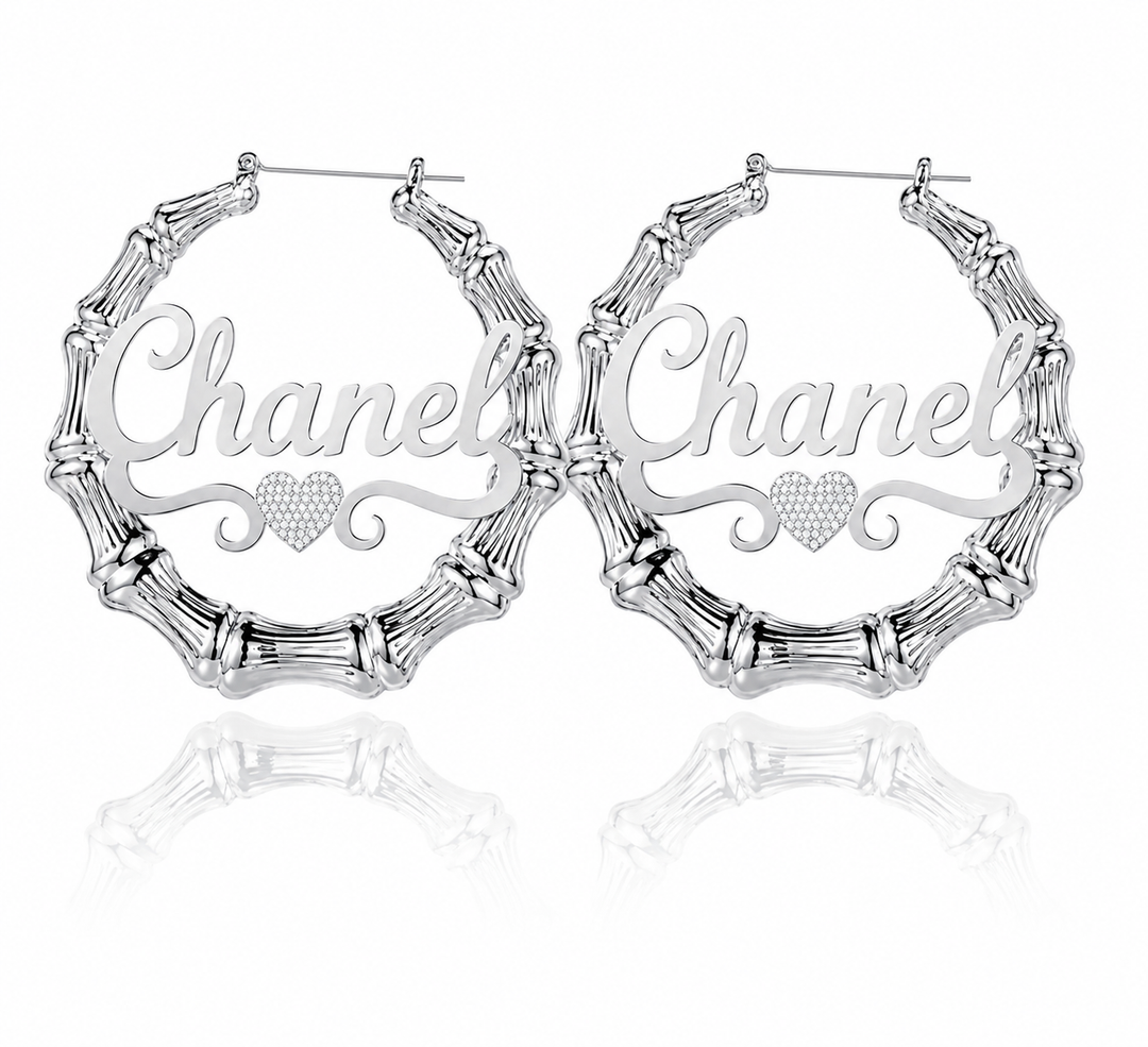 Custom Bamboo Name Hoop Earrings - Gold