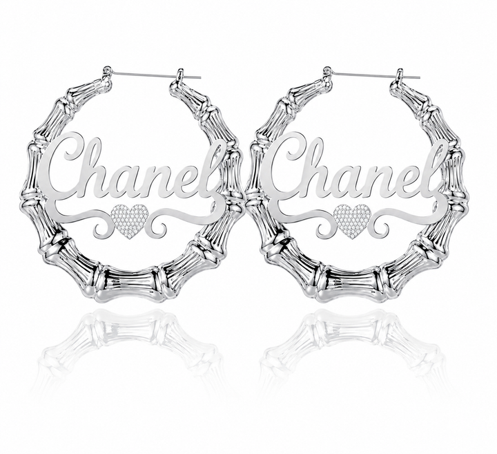 Custom Bamboo Name Hoop Earrings - Gold