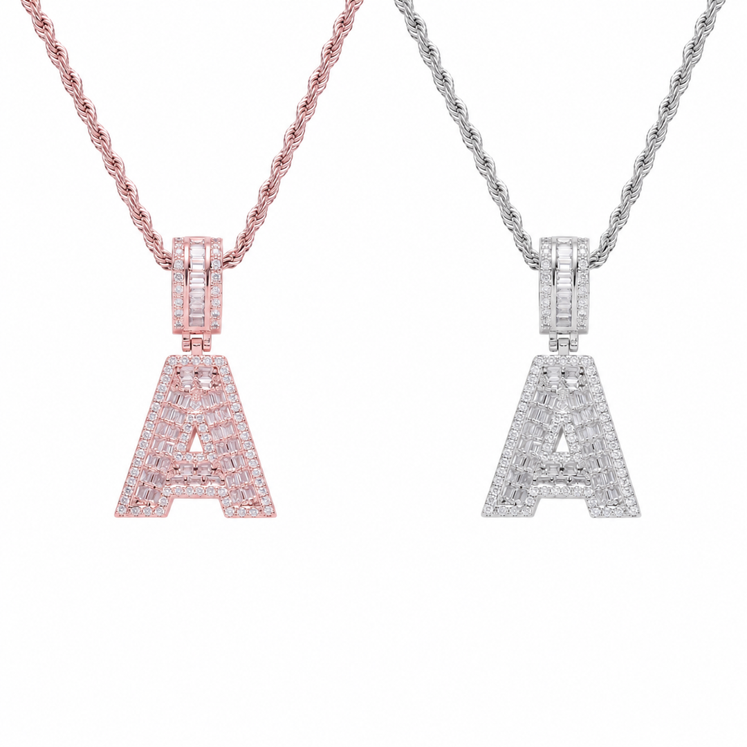 Iced Baguette Varsity Initial Necklace