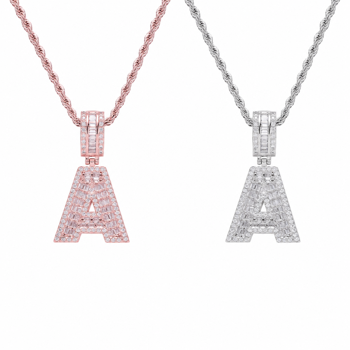 Iced Baguette Varsity Initial Necklace