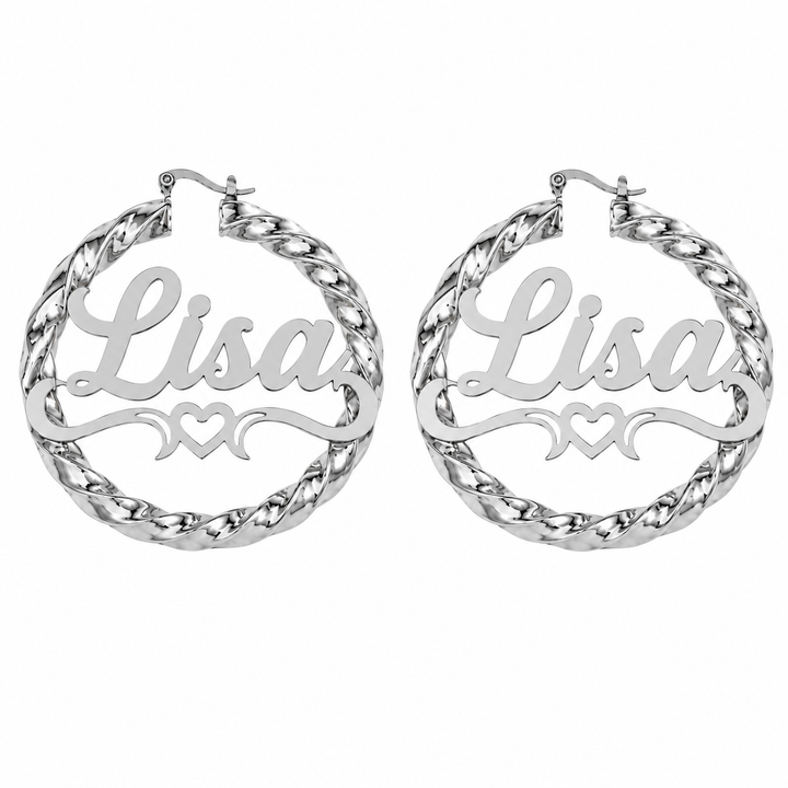 Heart Twisted Rope Name Hoop Earrings