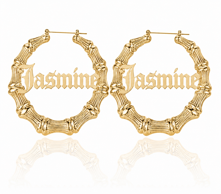 Bamboo Name Hoop Earrings