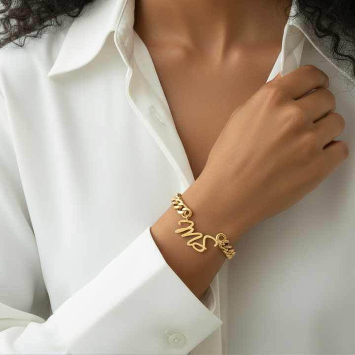 Double Initial Script Cuban Link Bracelet