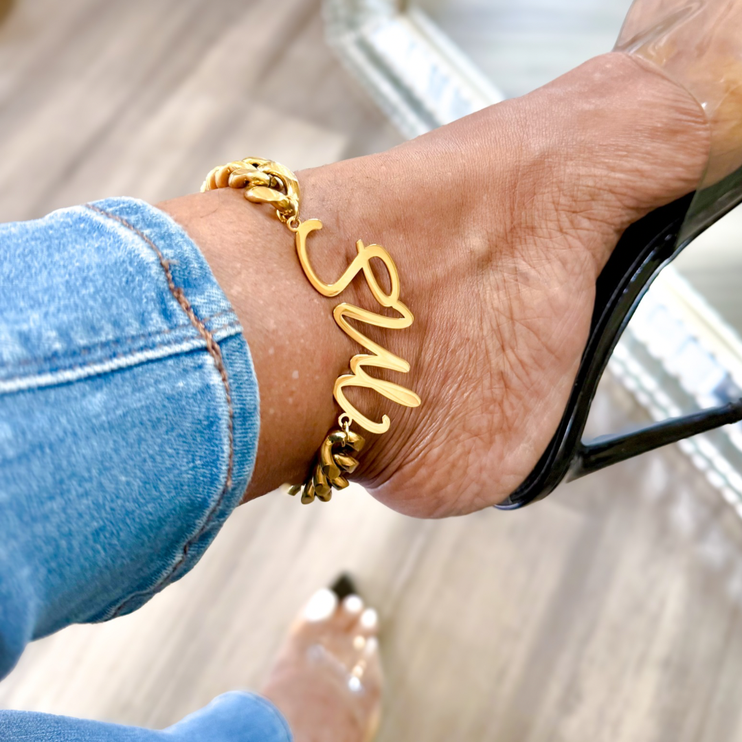 Initial Script Cuban Link Anklet