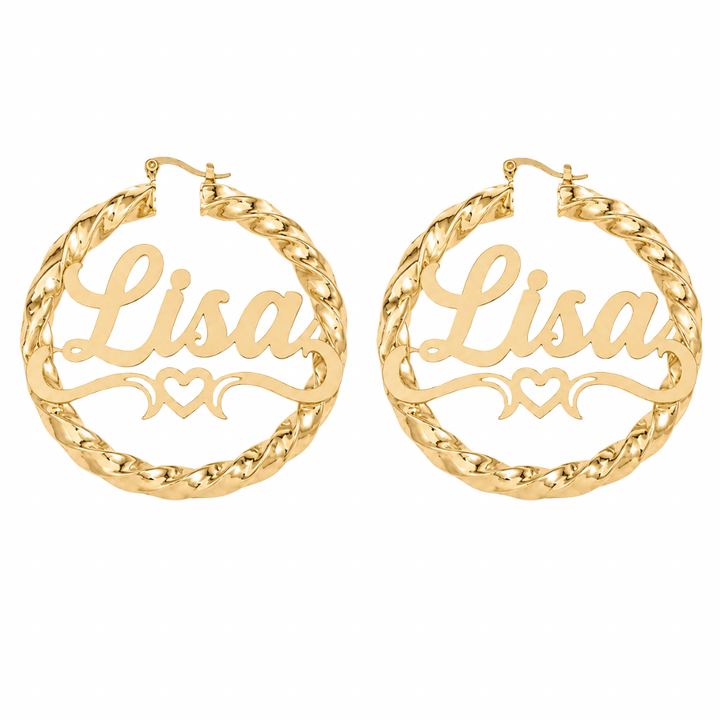 Heart Twisted Rope Name Hoop Earrings