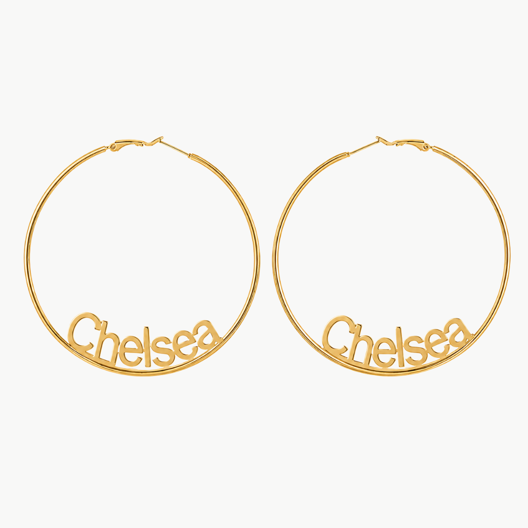 Custom Name Hoop Earrings - Gold