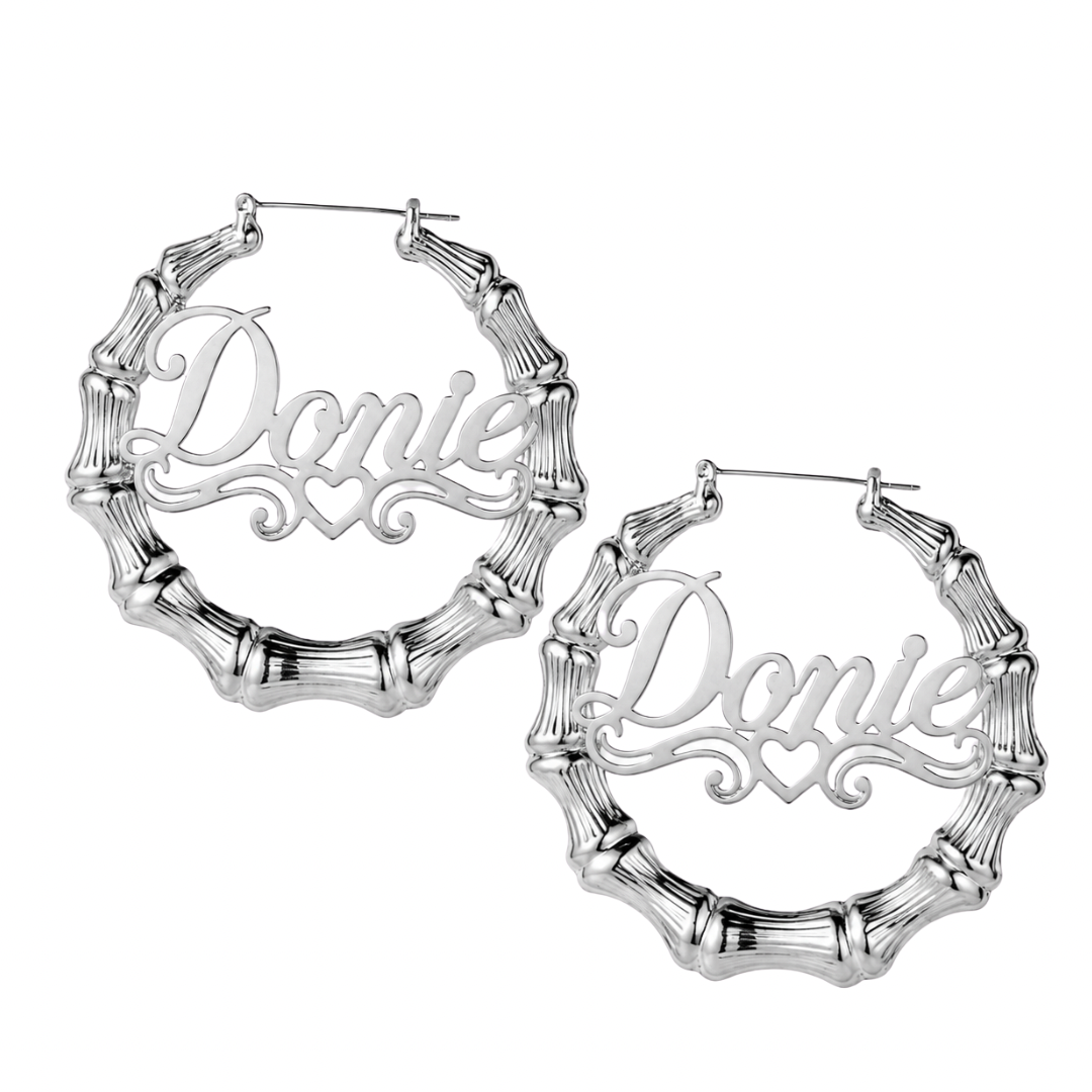 Heart Bamboo Name Hoop Earrings