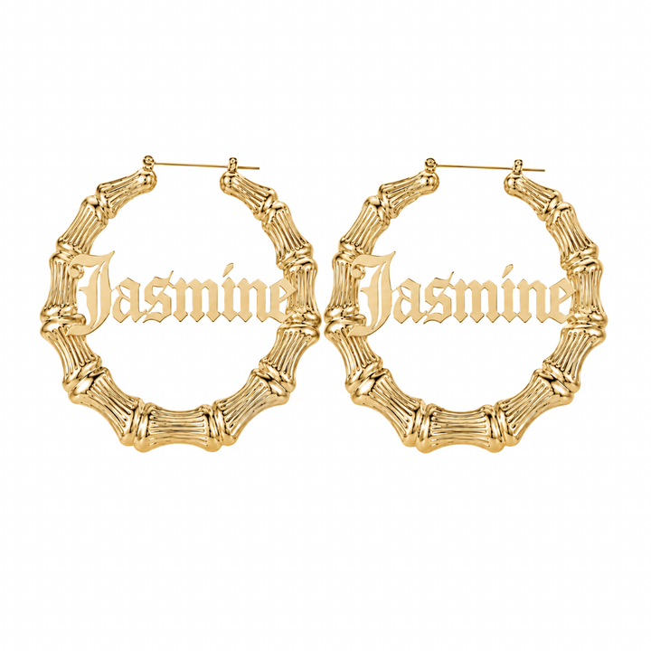 Bamboo Name Hoop Earrings