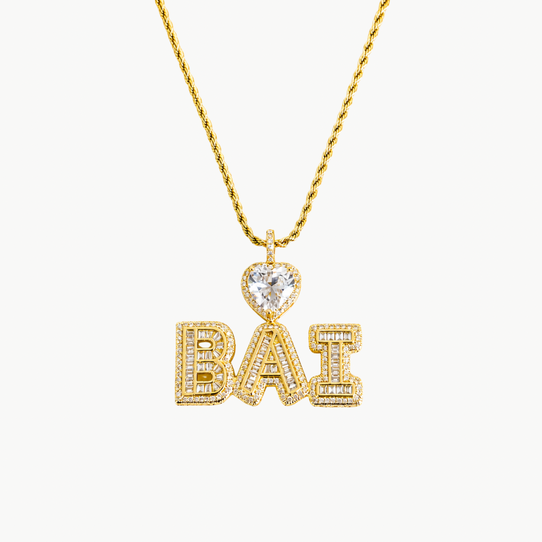 Custom Baguette Letter Heart Necklace