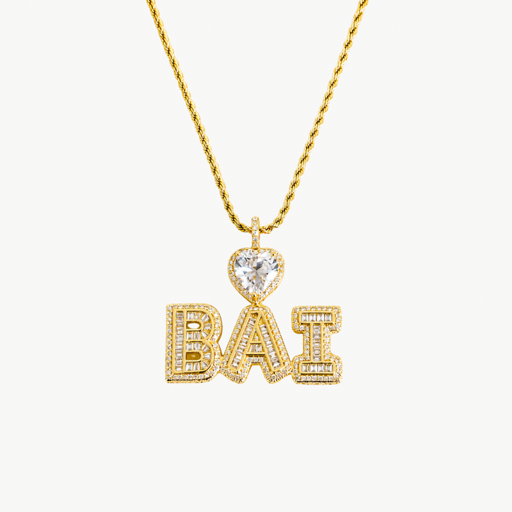 Custom Baguette Letter Heart Necklace