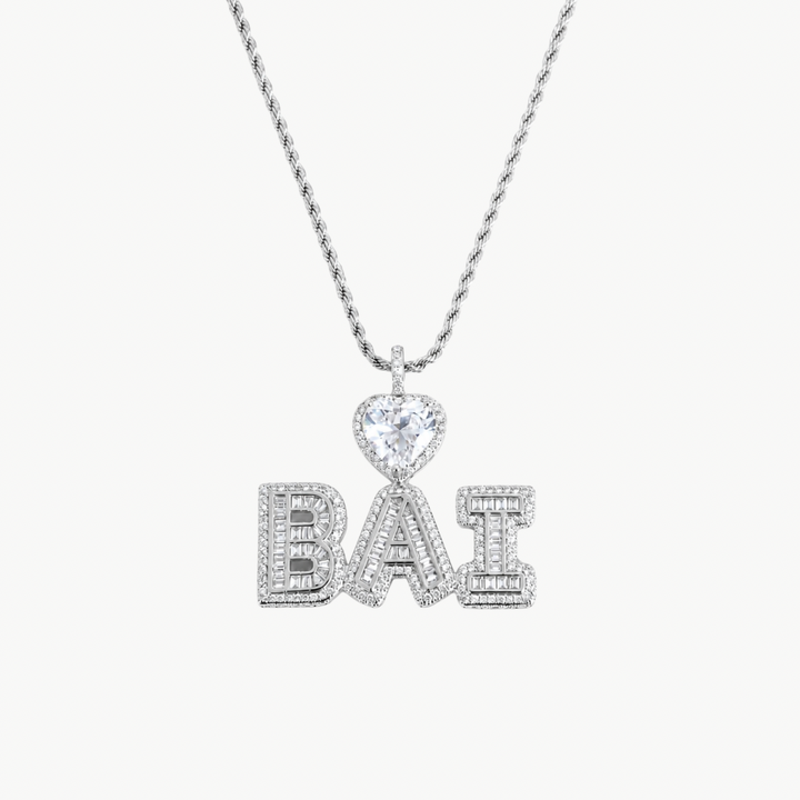 Custom Baguette Letter Heart Necklace