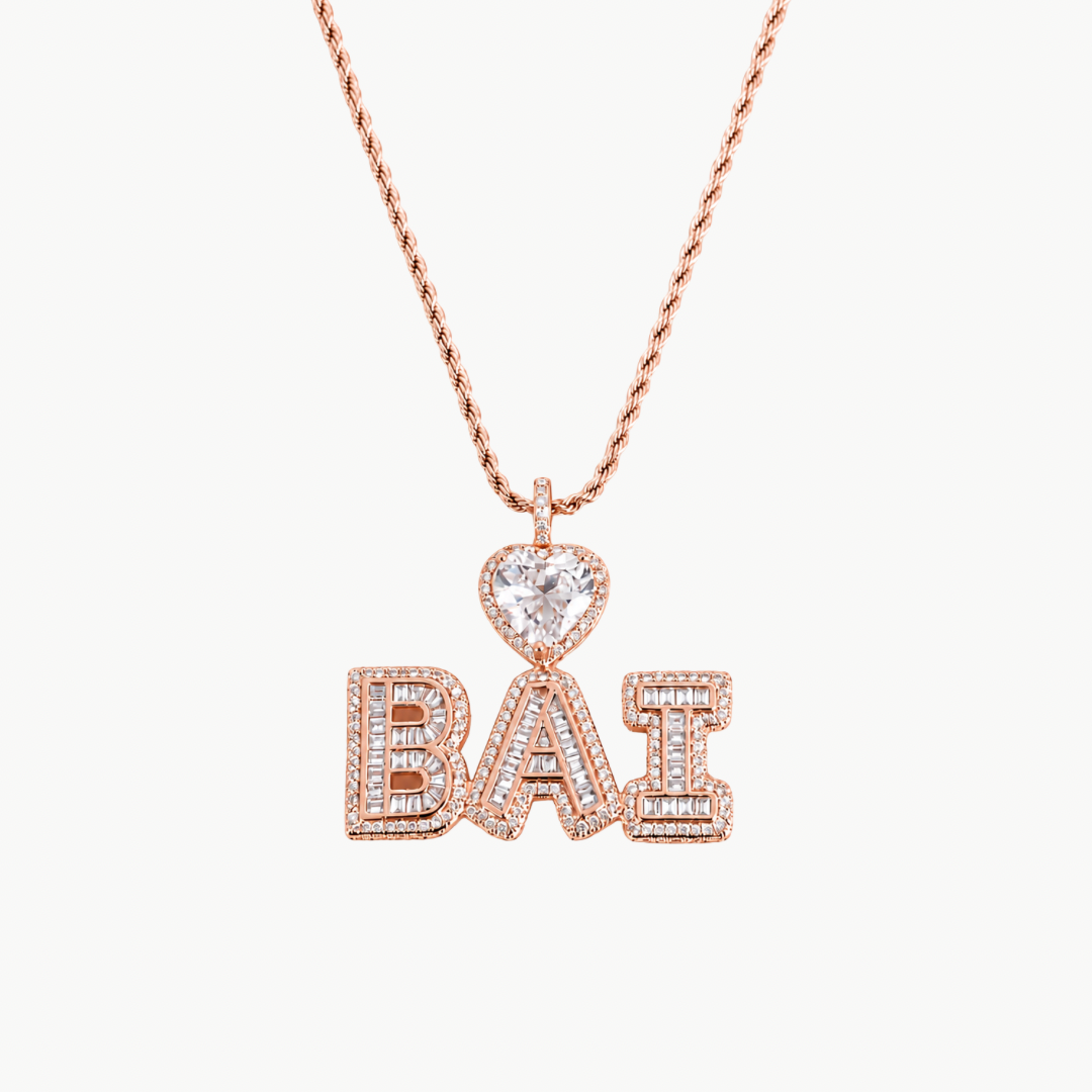 Custom Baguette Letter Heart Necklace