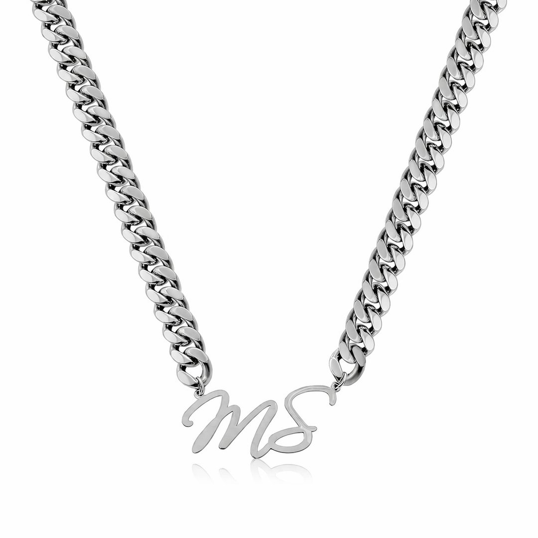 Initial Script Cuban Link Necklace