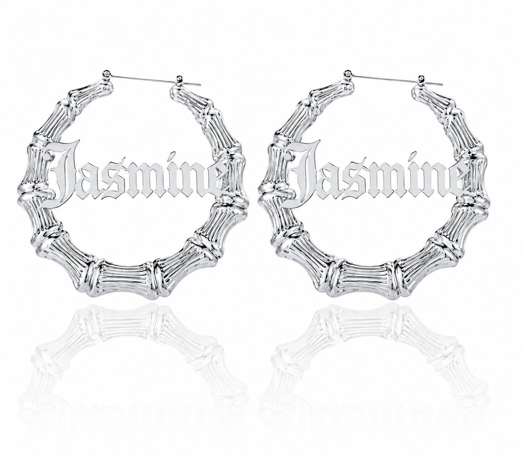 Bamboo Name Hoop Earrings