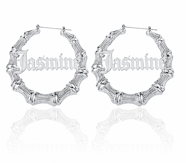 Bamboo Name Hoop Earrings