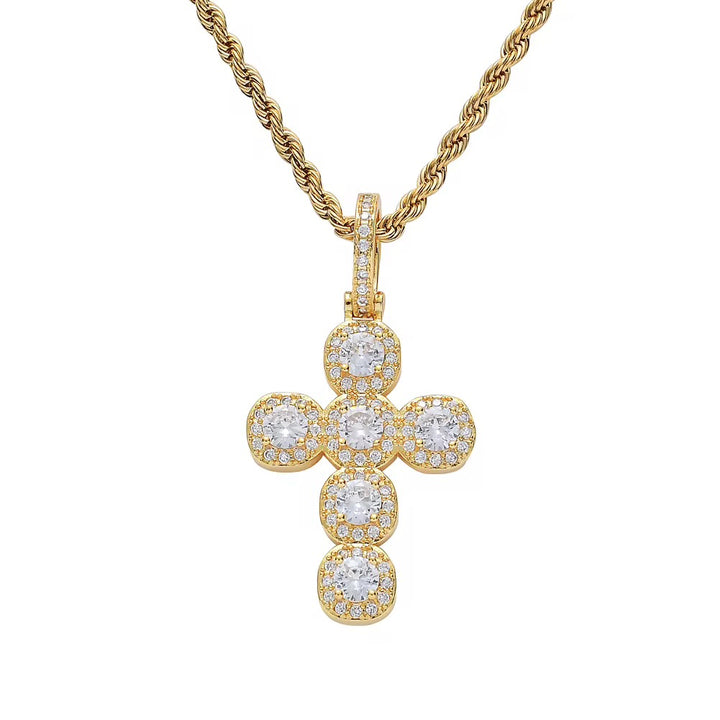 Iced Cluster Cross Pendant Necklace