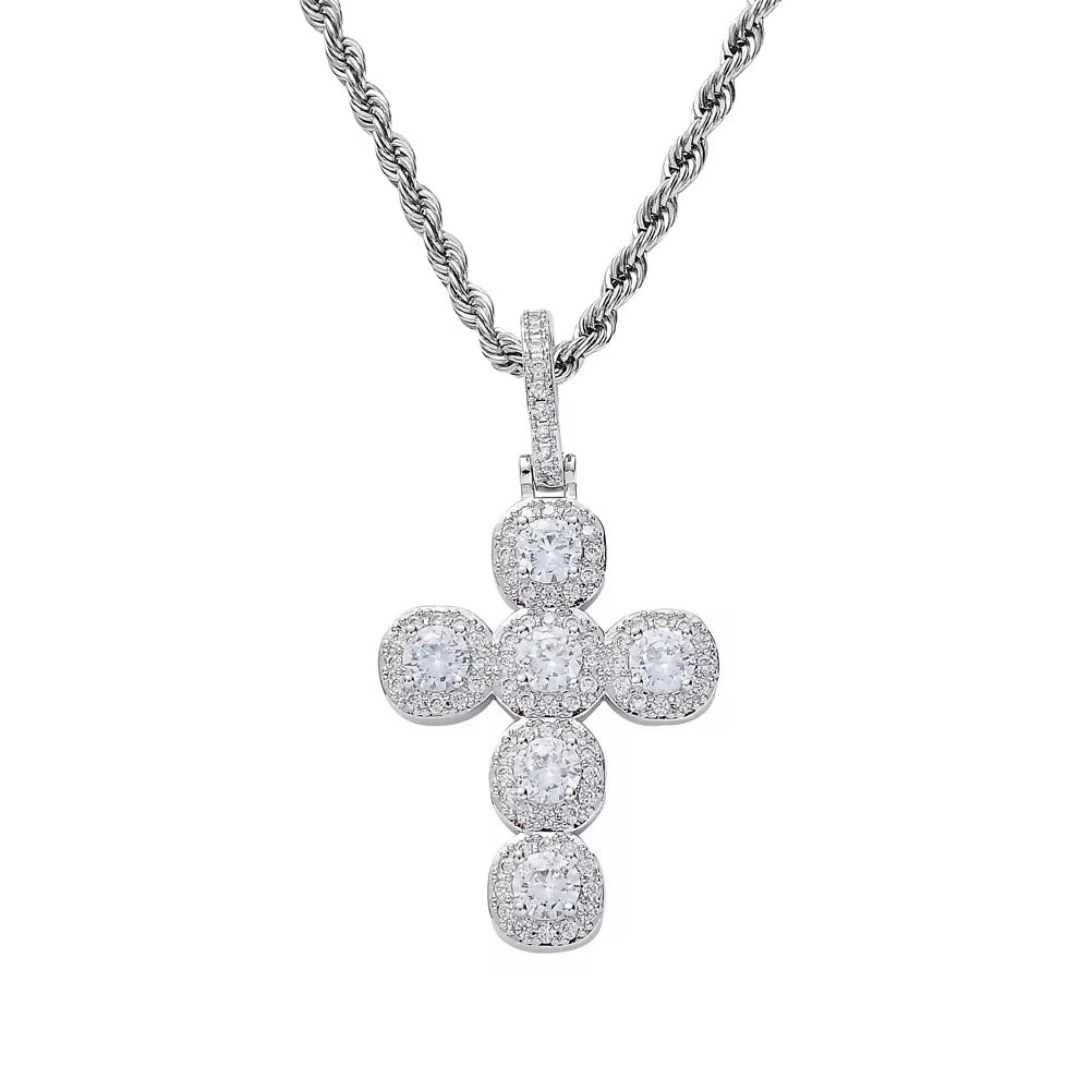 Iced Cluster Cross Pendant Necklace