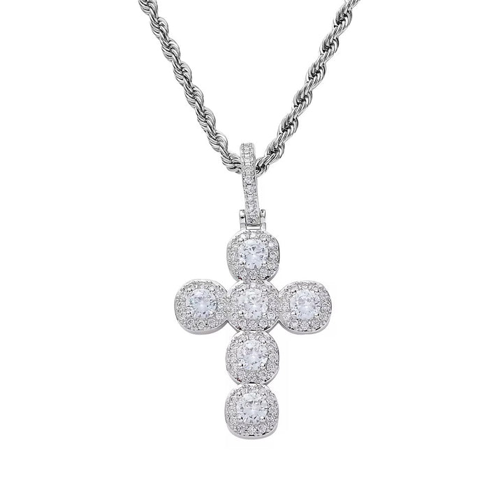 Iced Cluster Cross Pendant Necklace