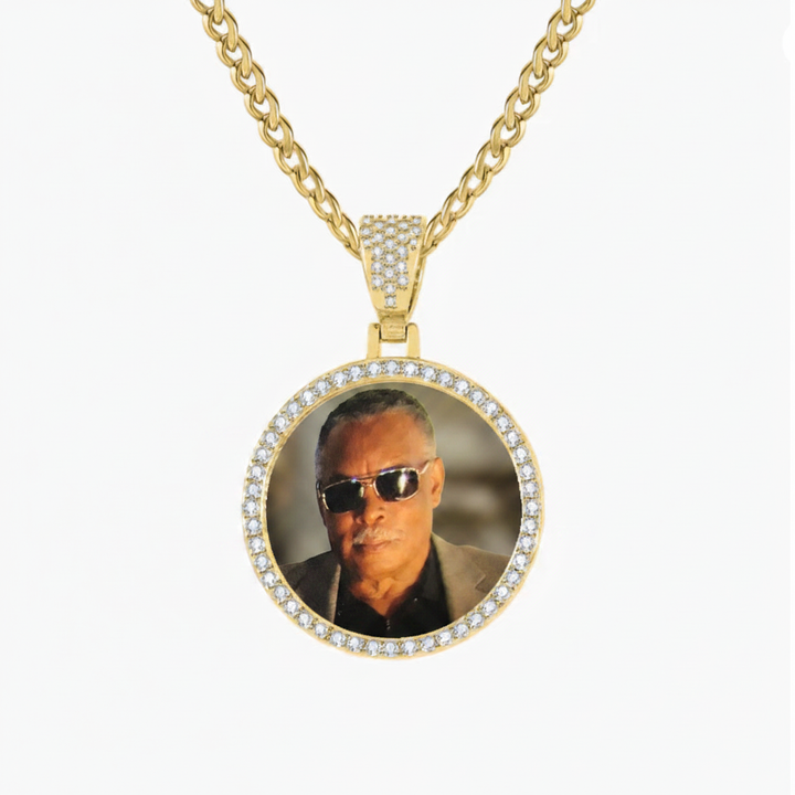 Custom Iced Round Photo Pendant Necklace