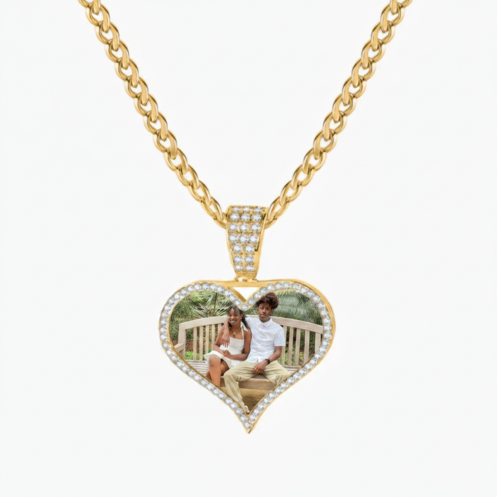 Custom Iced Heart Photo Pendant Necklace