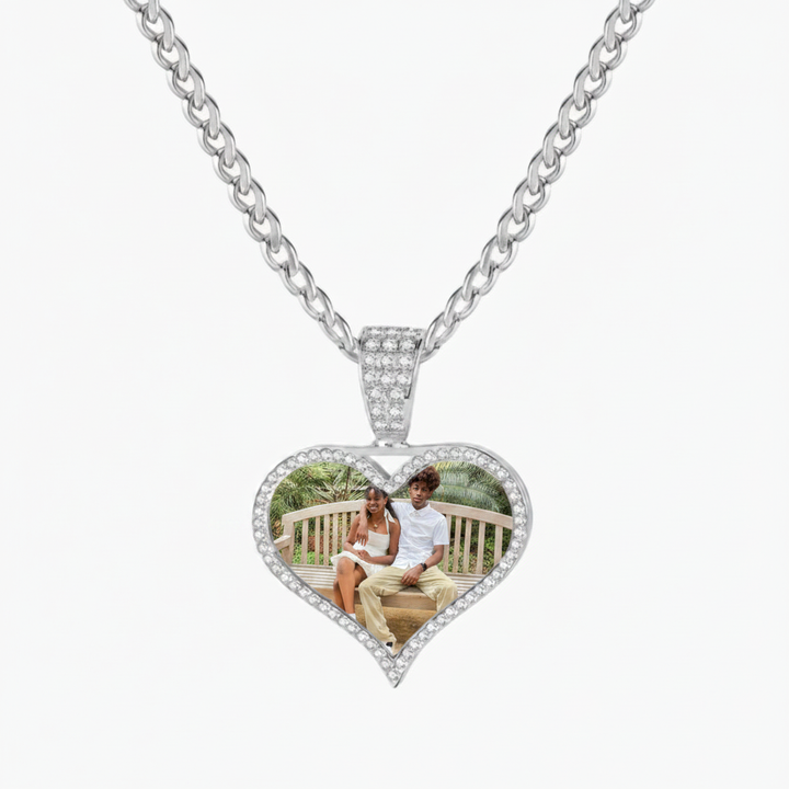 Custom Iced Heart Photo Pendant Necklace
