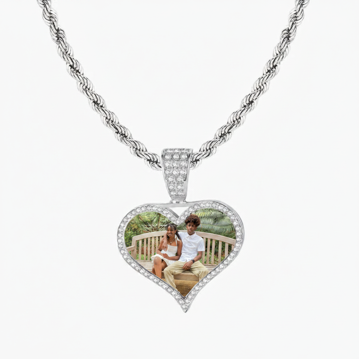 Custom Iced Heart Photo Pendant Necklace