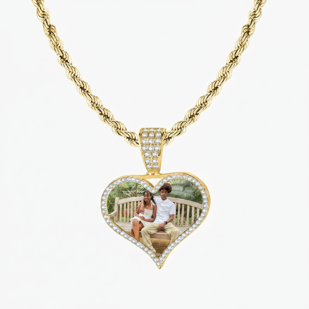 Custom Iced Heart Photo Pendant Necklace
