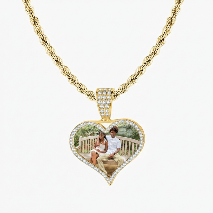 Custom Iced Heart Photo Pendant Necklace