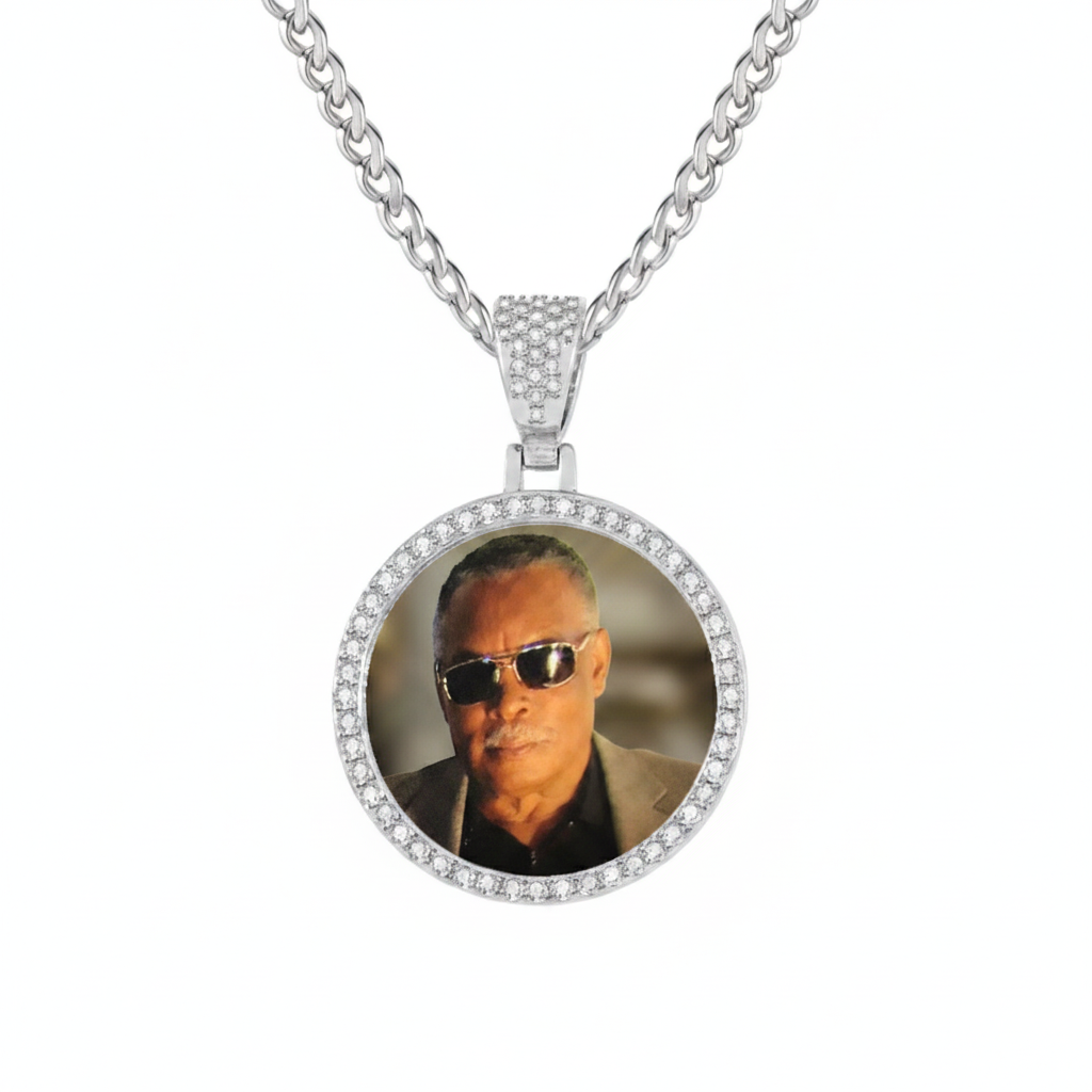 Custom Iced Round Photo Pendant Necklace