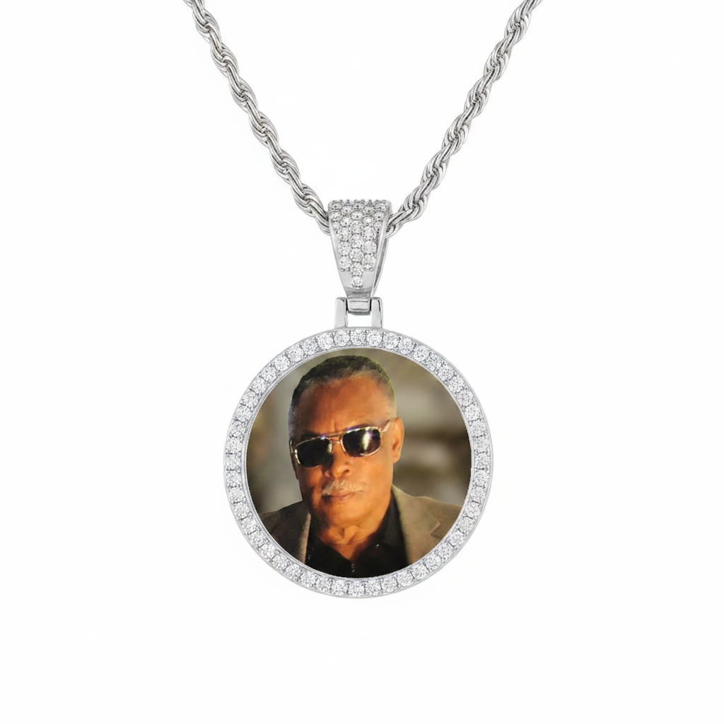 Custom Iced Round Photo Pendant Necklace