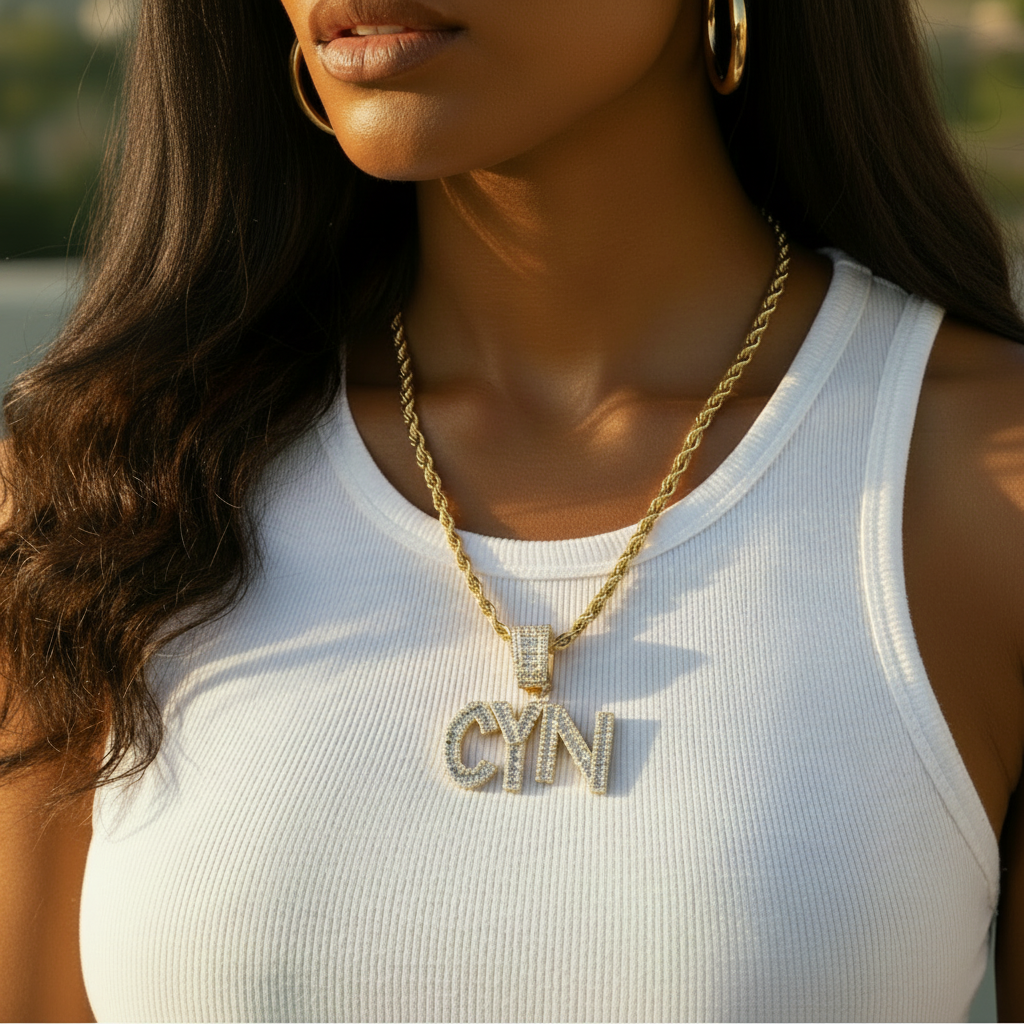 Custom Iced Out Baguette Name Necklace on Rope Chain