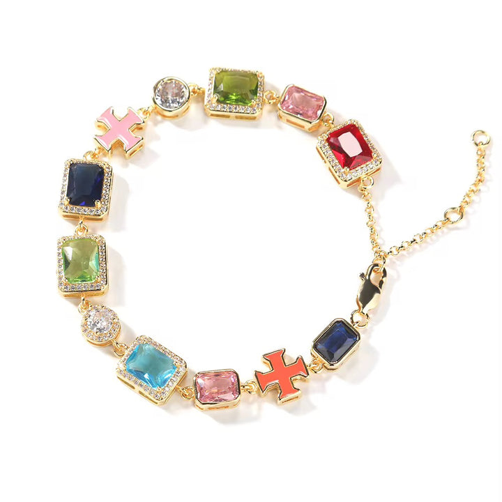Multi-Color Crystal Cross Bracelet