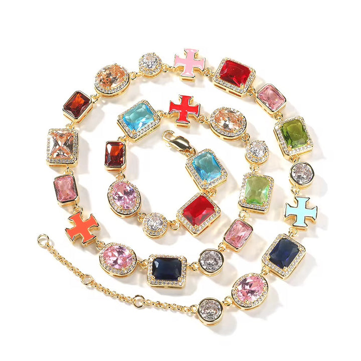 Multi-Color Crystal Cross Necklace