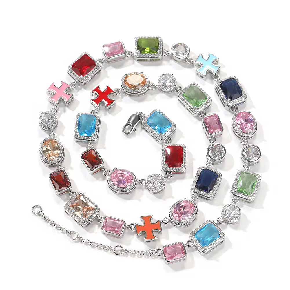 Multi-Color Crystal Cross Necklace