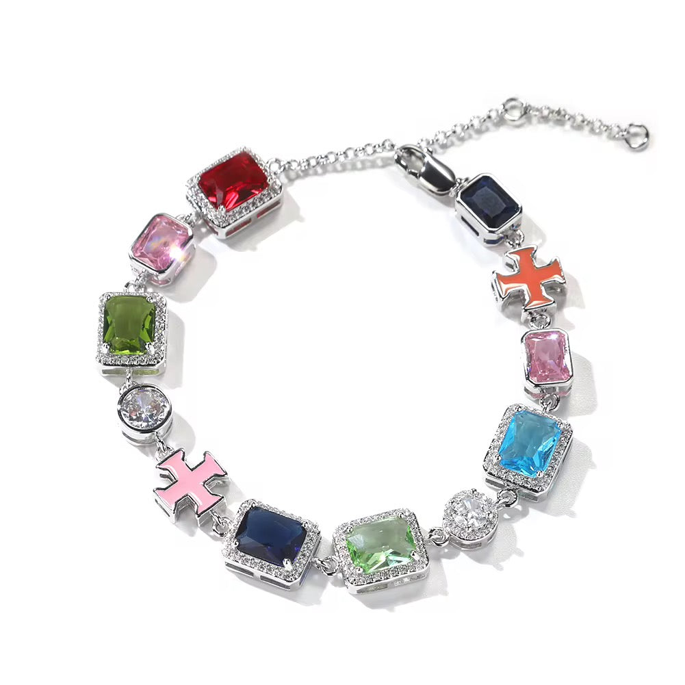 Multi-Color Crystal Cross Bracelet