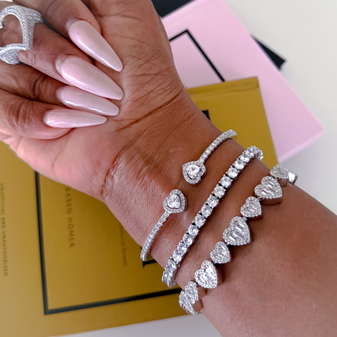Crystal Heart Stack Bracelet Set