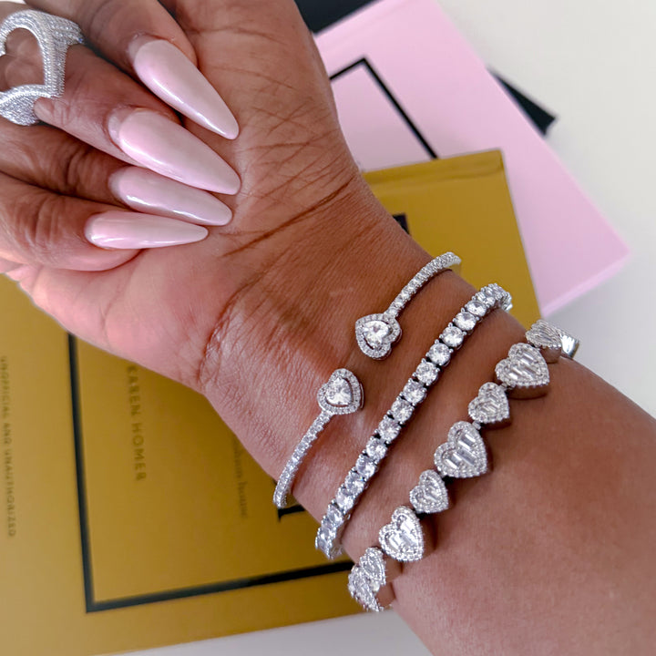 Crystal Heart Stack Bracelet Set