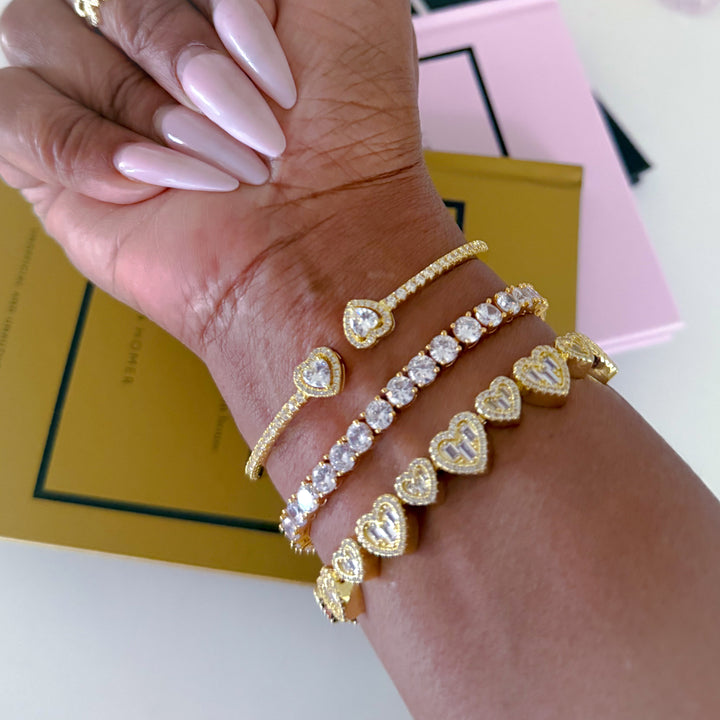 Crystal Heart Stack Bracelet Set