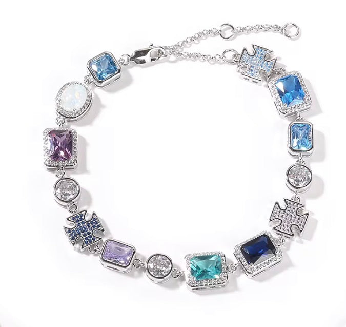 Blue Multi-Stone Cross Bracelet
