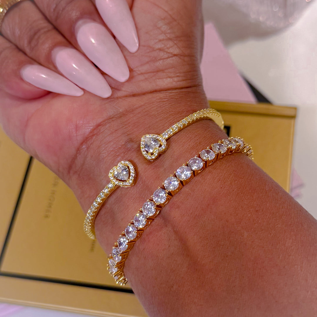 Heart Cuff &amp; Tennis Bracelet Set
