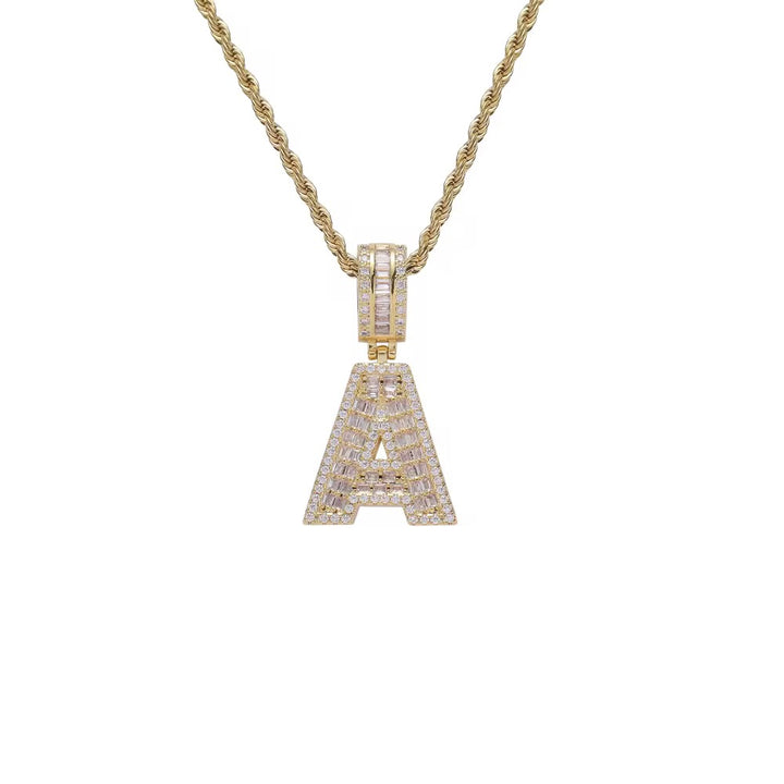 Iced Baguette Varsity Initial Necklace