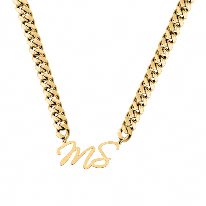 Initial Script Cuban Link Necklace