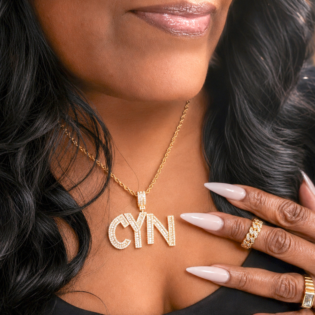 Custom Iced Out Baguette Name Necklace on Rope Chain