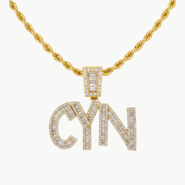 Custom Iced Out Baguette Name Necklace on Rope Chain