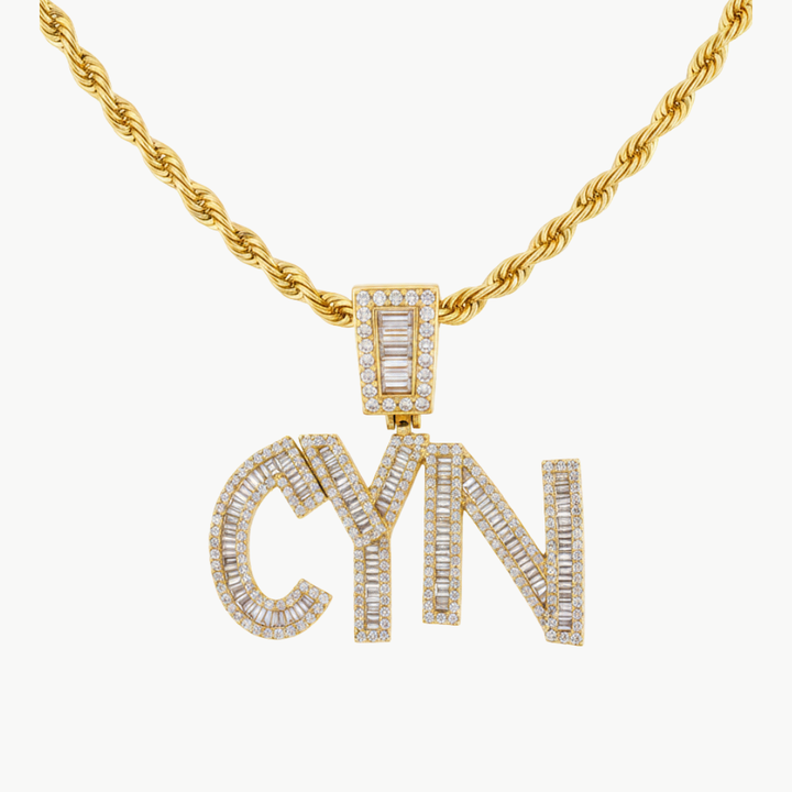 Custom Iced Out Baguette Name Necklace on Rope Chain
