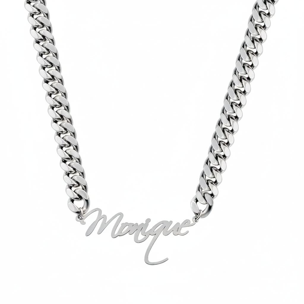 Script Name Cuban Link Necklace - Silver
