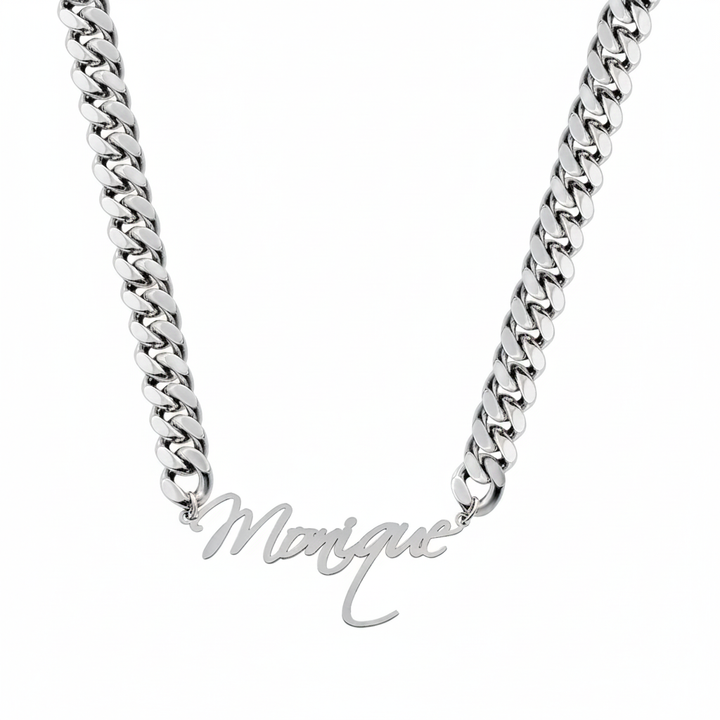 Script Name Cuban Link Necklace - Silver